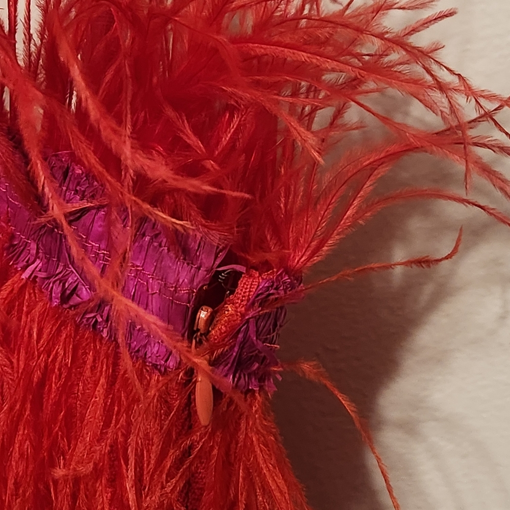 NWT STAUD Etta Dress Red and Purple Feathered Raffia Fringe Mini Dress - Picture 6 of 8